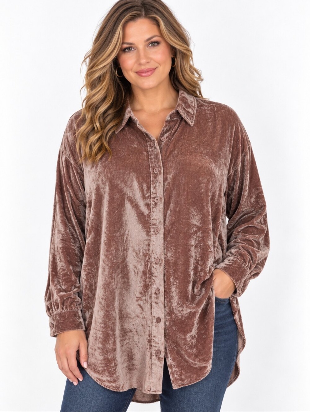 Torrid Velvet Button Down Tunic Shirt Womens 2 Dusty Rose Mauve Oversized